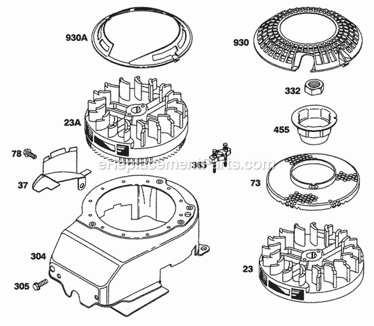 Blower Hsg Flywheels Diagram and Parts List for 12T702-0613-99  Briggs and Stratton Engine